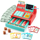 Kids Cash Register Toy with Play Money, Voice Calculator & Write Erase Pad - Educational Pretend Play for Toddlers 3+
