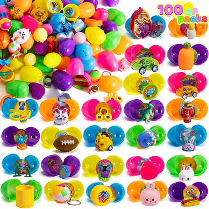 100-Pack Assorted Toys & Stickers Prefilled Easter Eggs (2.4in)
