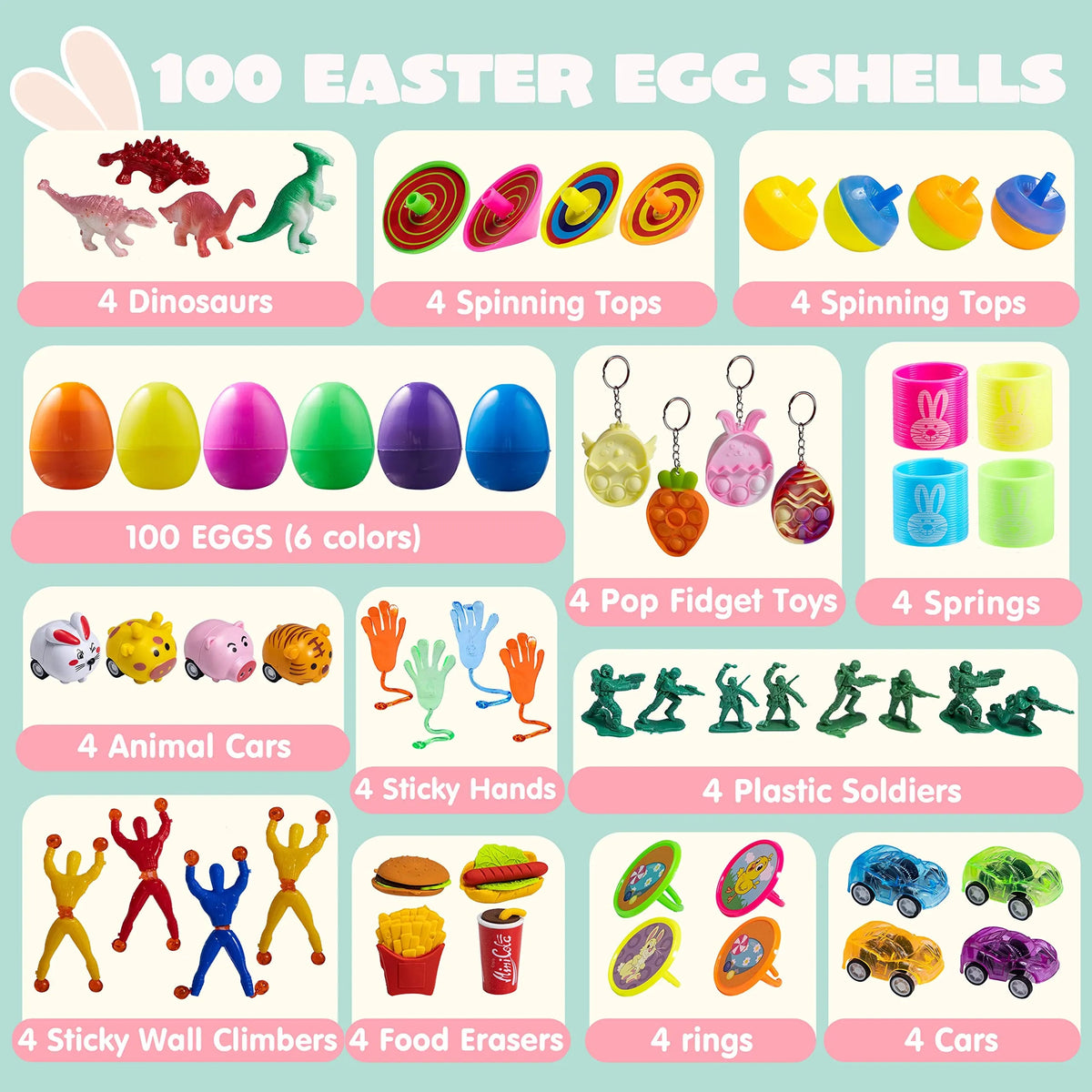 100-Pack Assorted Toys & Stickers Prefilled Easter Eggs (2.4in)