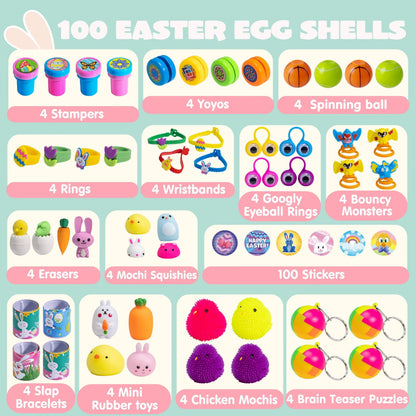 100-Pack Assorted Toys & Stickers Prefilled Easter Eggs (2.4in)