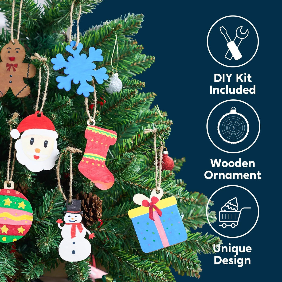 100 Pcs Christmas Wooden Hanging Ornaments with 8 Colored Pens
