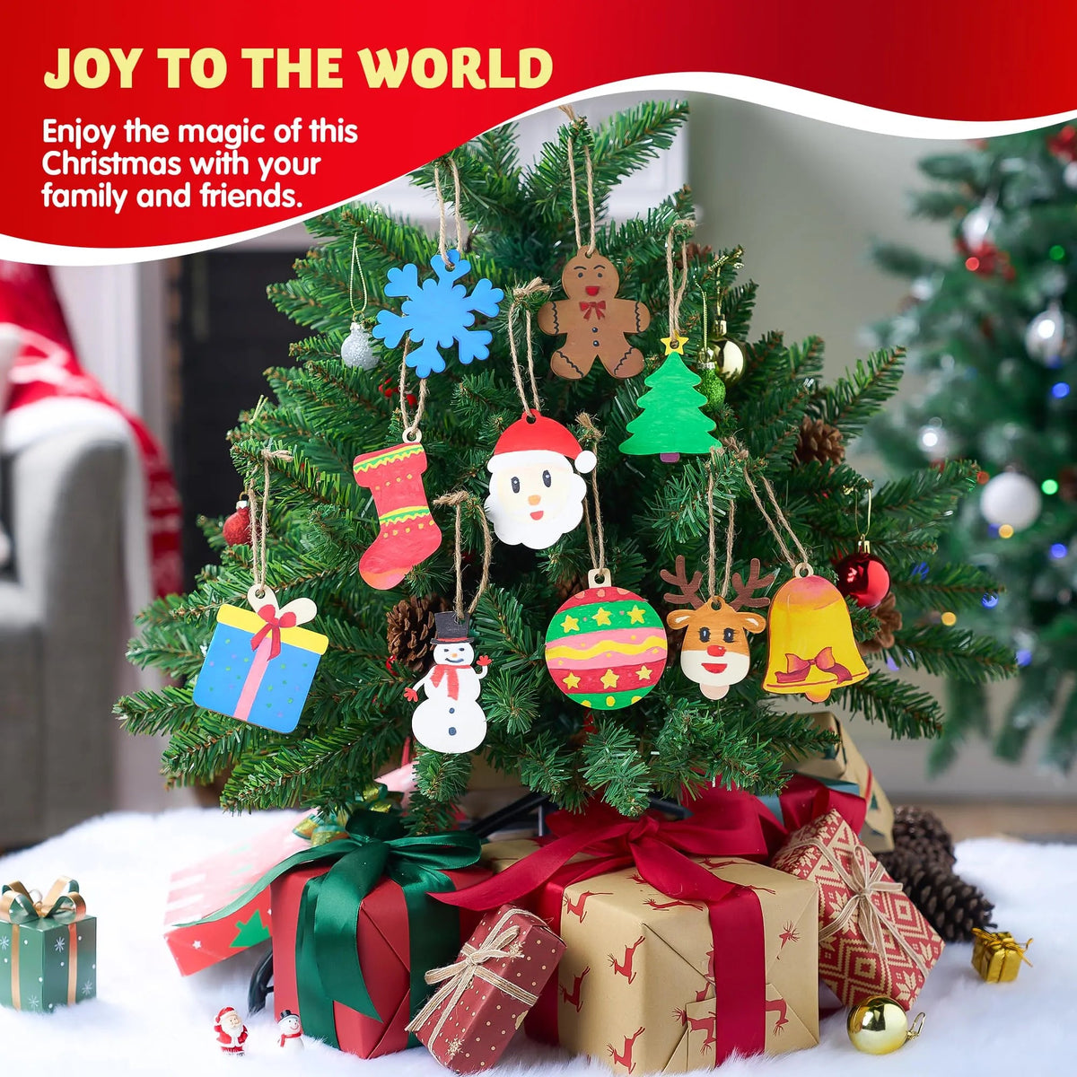 100 Pcs Christmas Wooden Hanging Ornaments with 8 Colored Pens