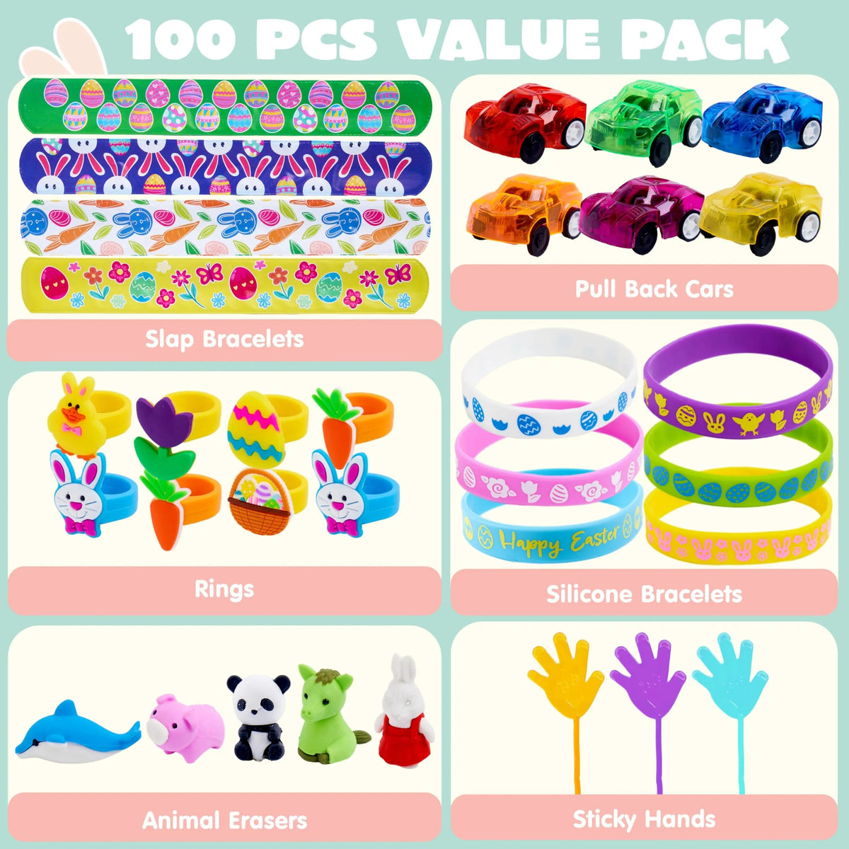 100 Prefilled Easter Eggs with Assorted Toys and Stickers Inside for Easter Egg Hunt