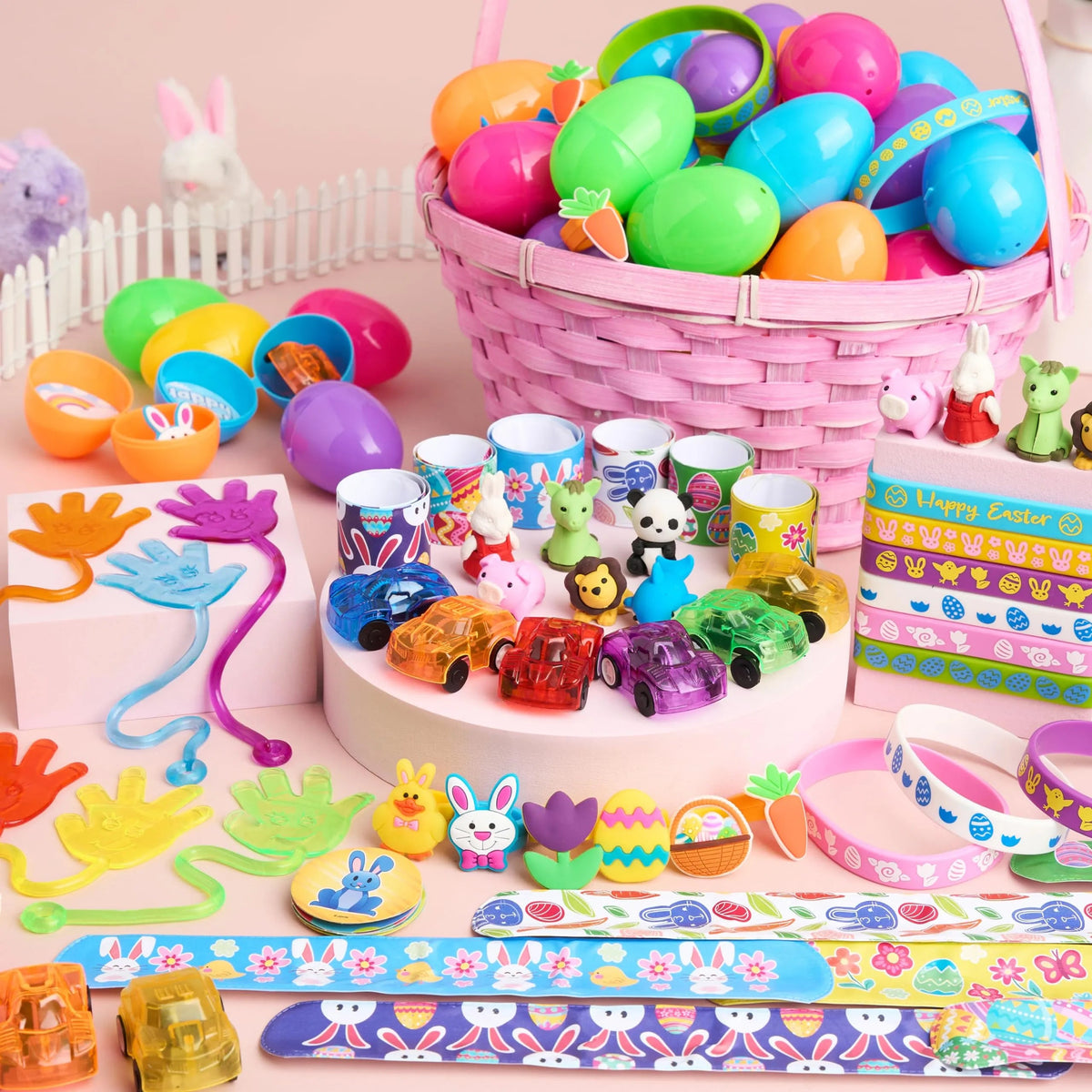100 Prefilled Easter Eggs with Assorted Toys and Stickers Inside for Easter Egg Hunt
