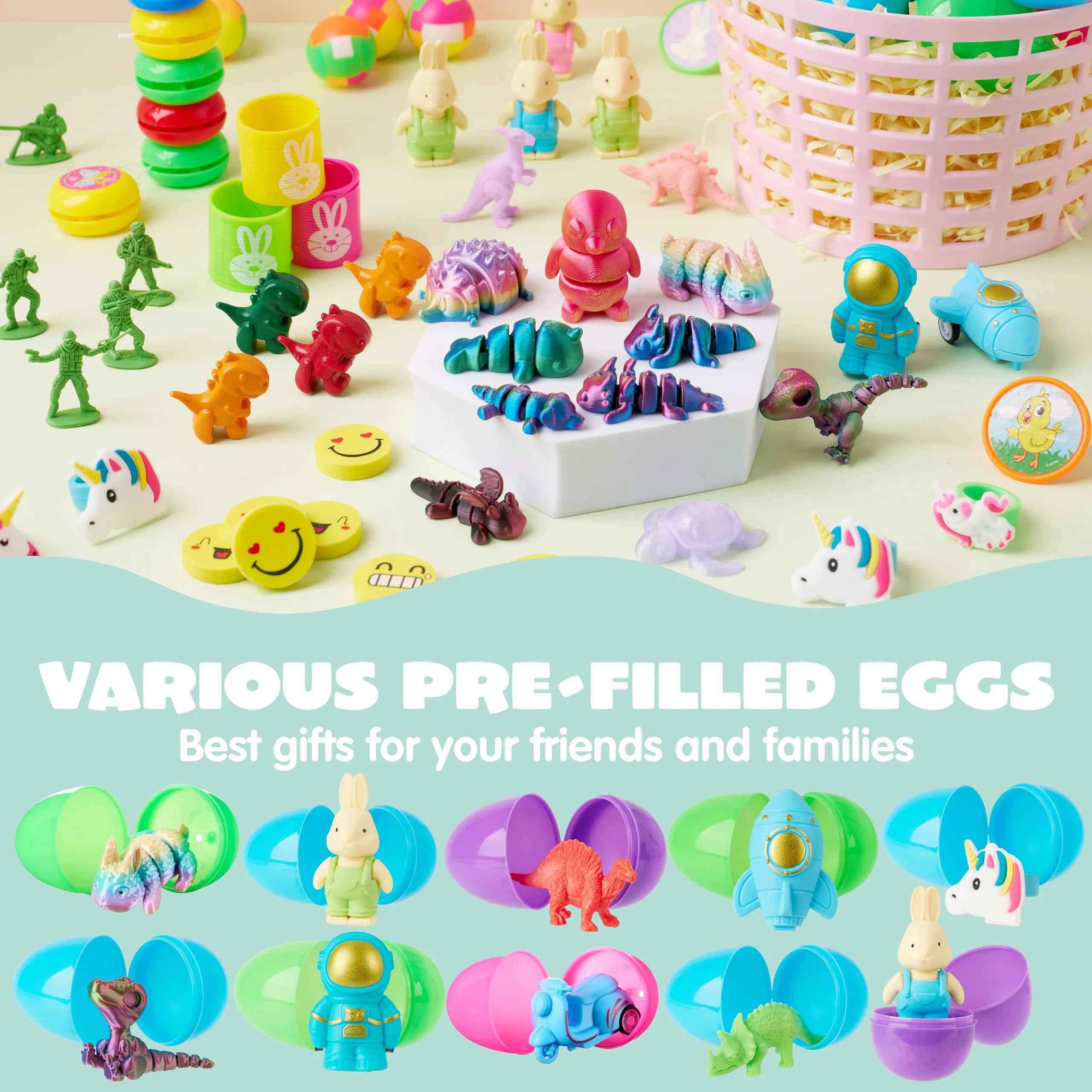 100 Prefilled Easter Eggs with Assorted Toys for Easter Egg Hunts, Basket Stuffers, and Classroom Prizes