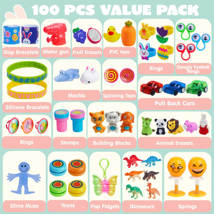100 Prefilled Printed Easter Eggs with Toys and Stickers Inside - Perfect for Egg Hunts