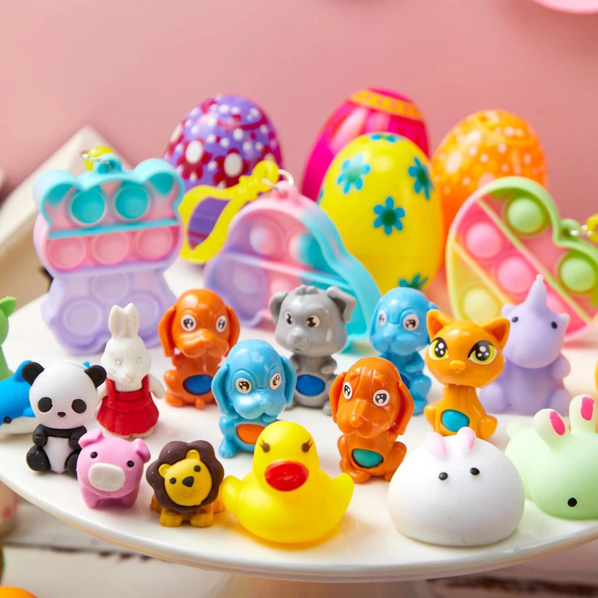 100 Prefilled Printed Easter Eggs with Toys and Stickers Inside - Perfect for Egg Hunts