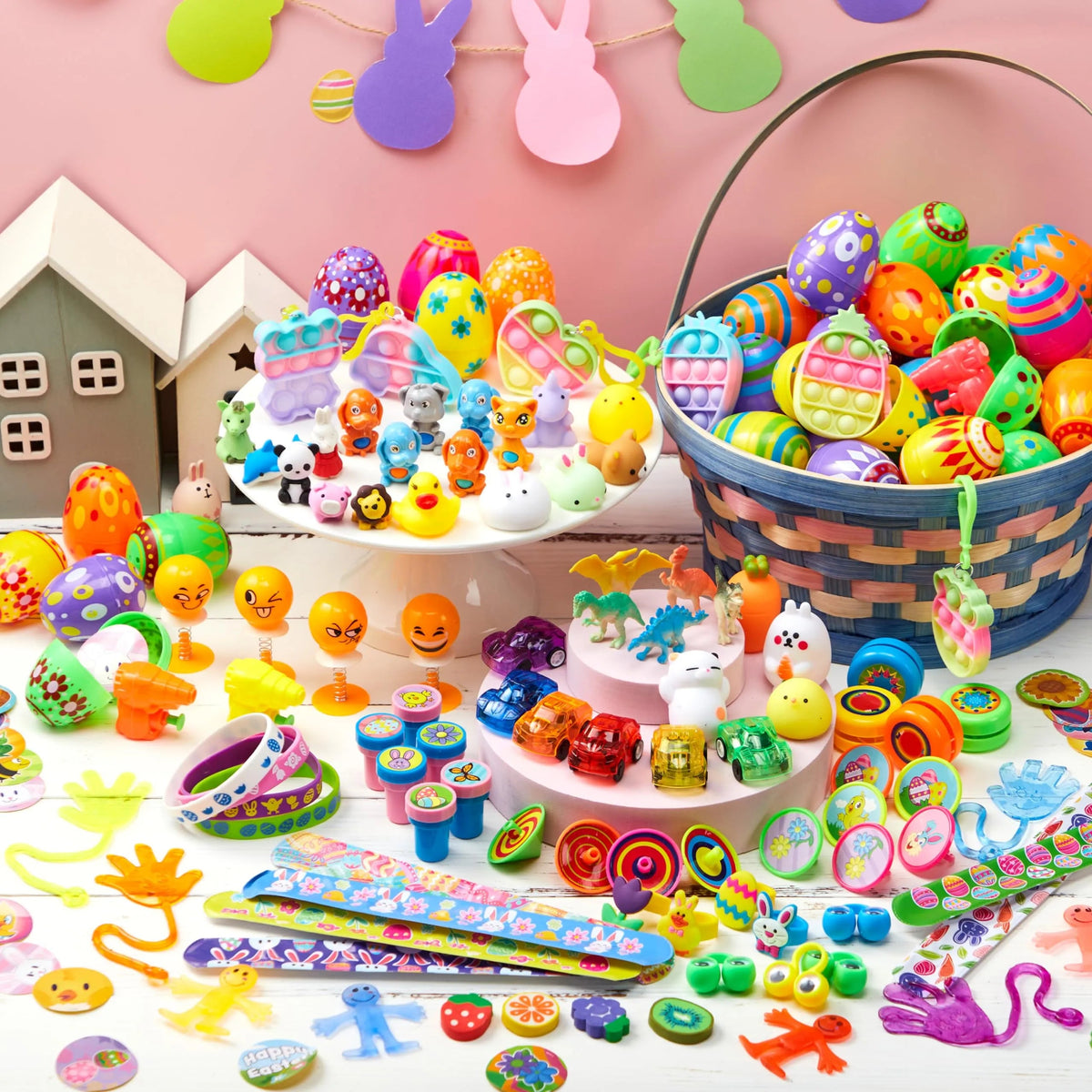 100 Prefilled Printed Easter Eggs with Toys and Stickers Inside - Perfect for Egg Hunts