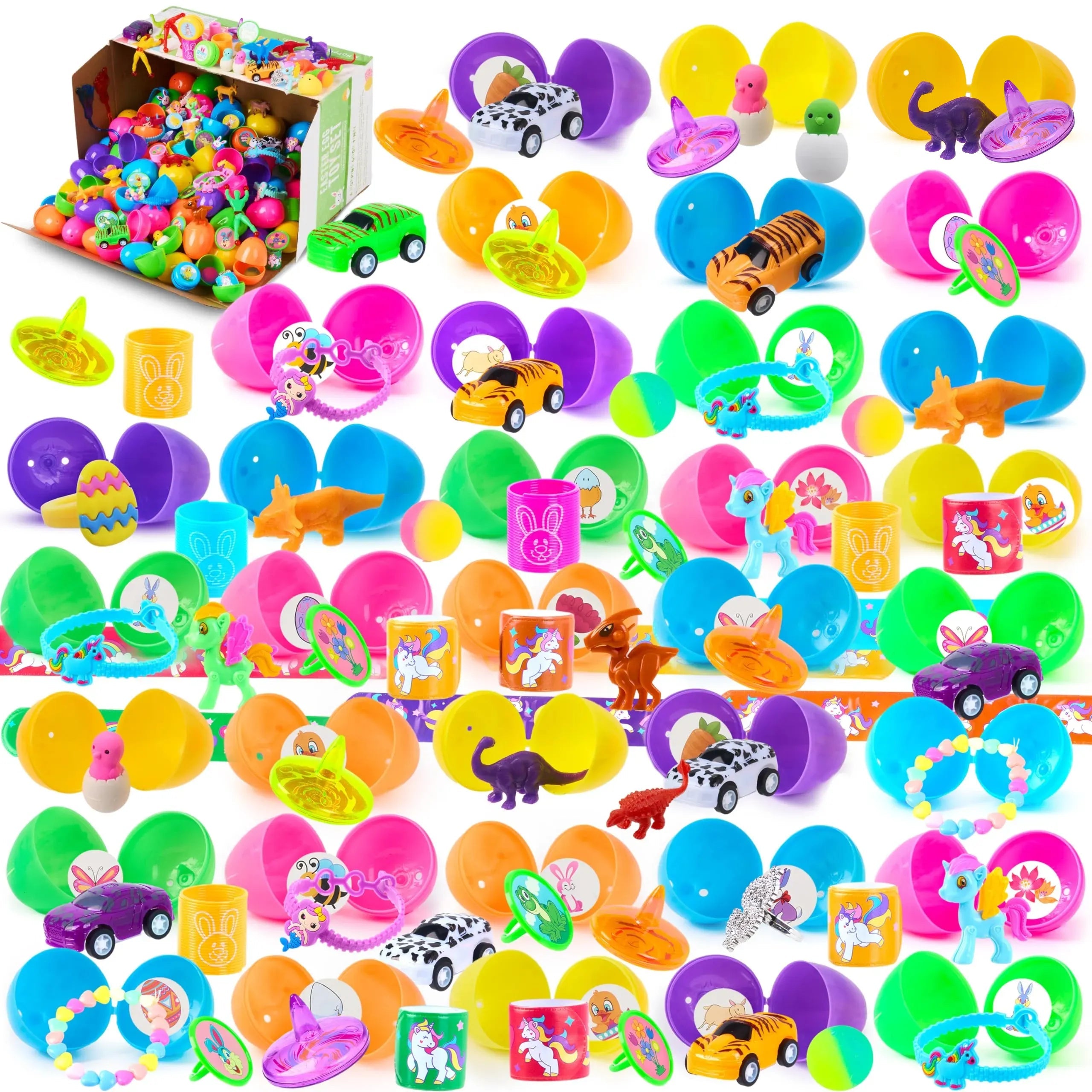 100 Prefilled Easter Eggs with Toys and Stickers (2.5 inches)