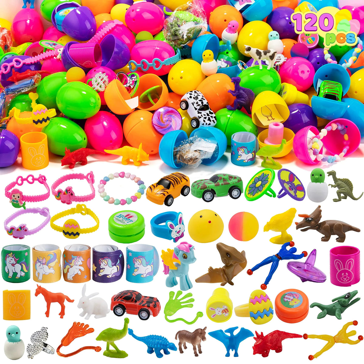 100 Prefilled Easter Eggs with Toys and Stickers (2.5 inches)