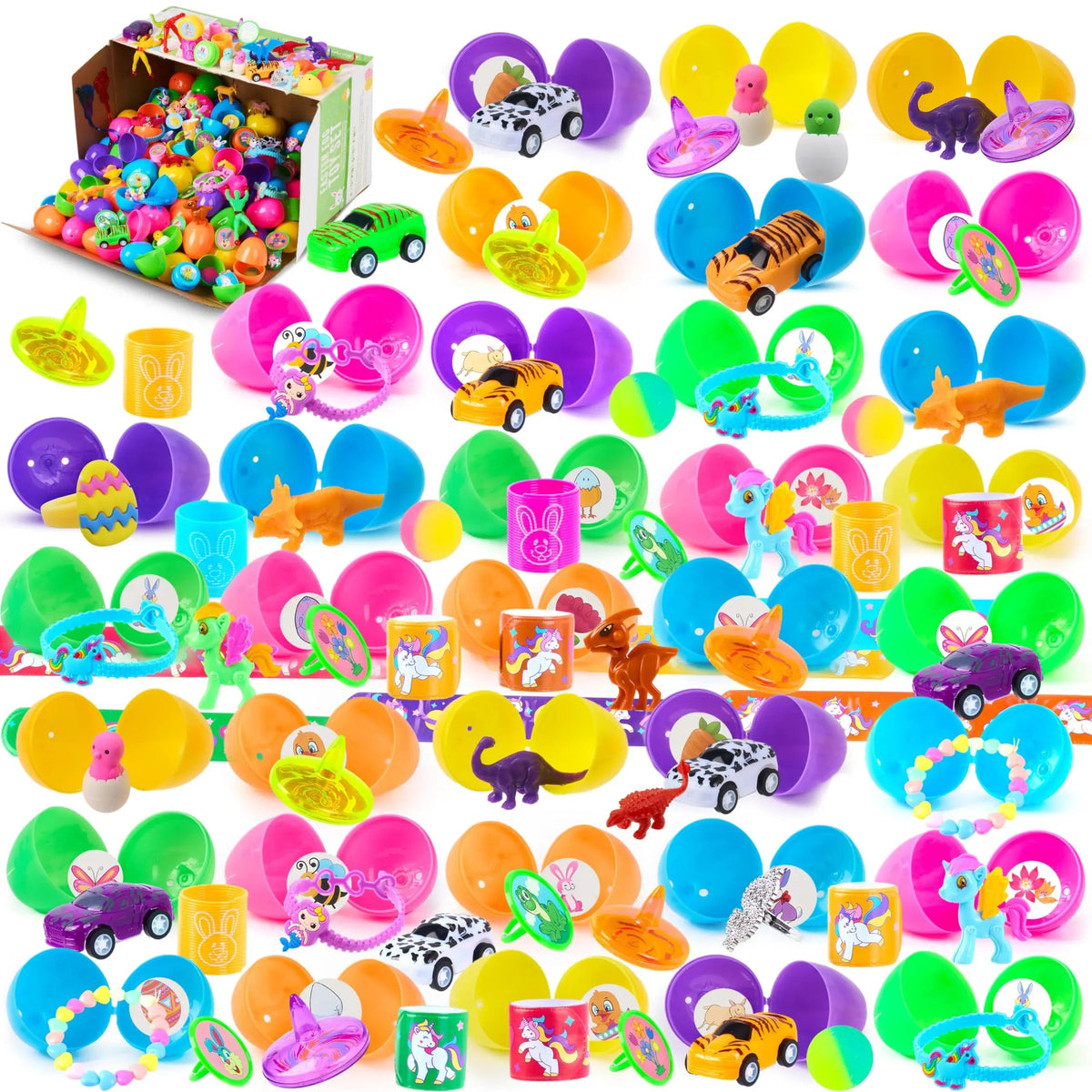 100 Prefilled Easter Eggs with Toys and Stickers (2.5 inches)