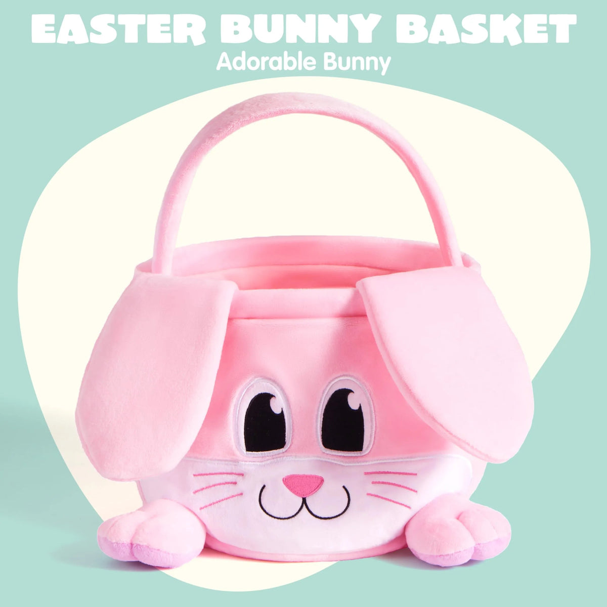 10x8 Inch Pink Rabbit Basket with Foldable Ears and Handle