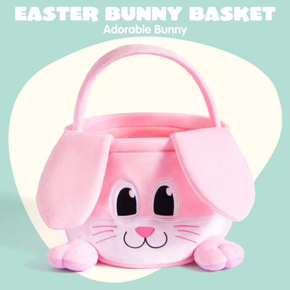 10x8 Inch Pink Rabbit Basket with Foldable Ears and Handle