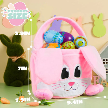 10x8 Inch Pink Rabbit Basket with Foldable Ears and Handle