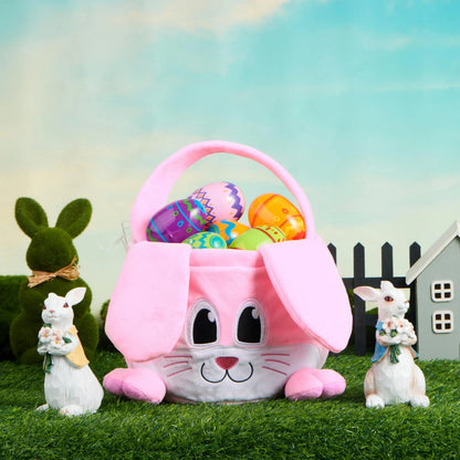 10x8 Inch Pink Rabbit Basket with Foldable Ears and Handle