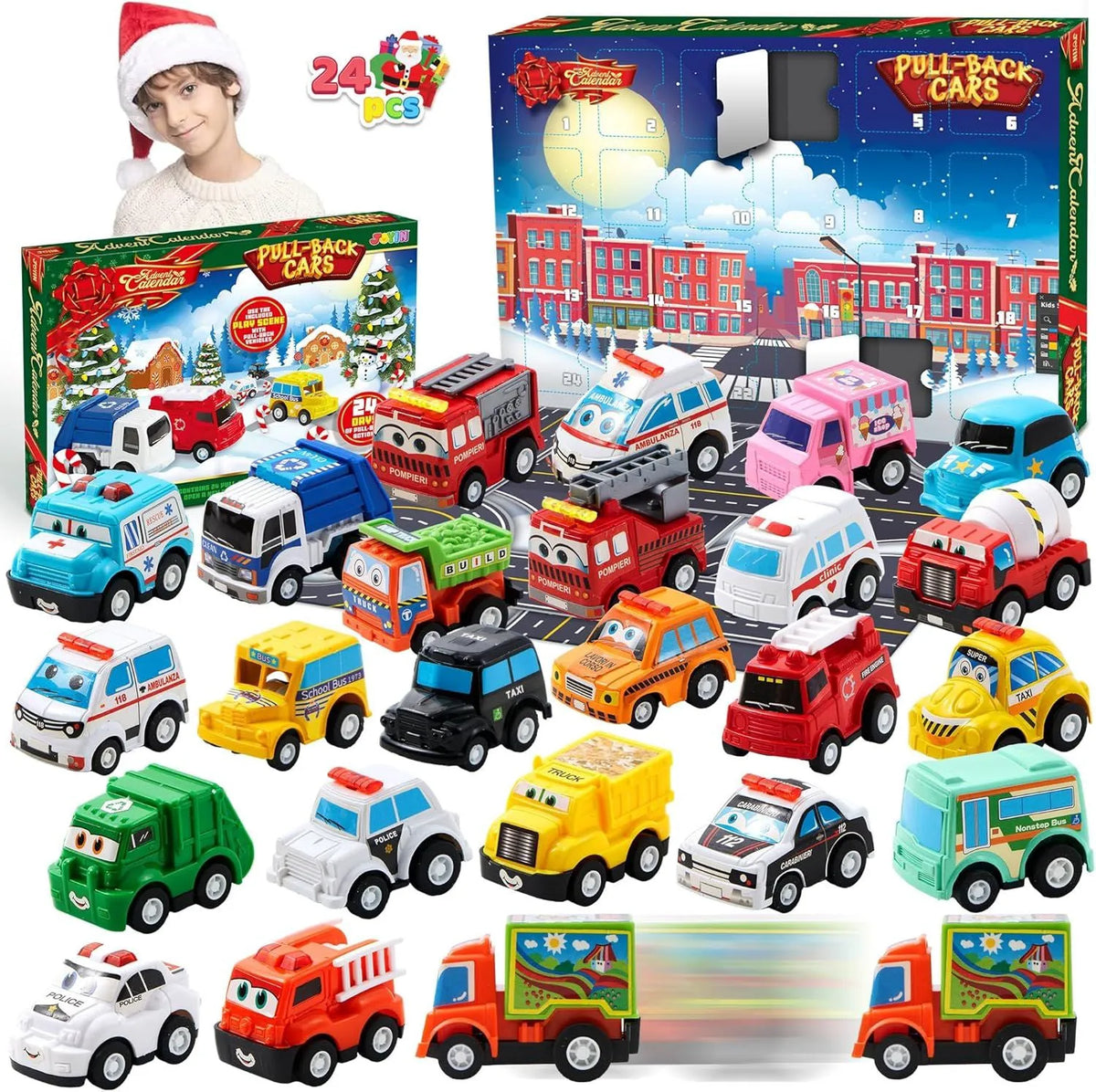 Kids Advent Calendar with Pull-Back Car Toys