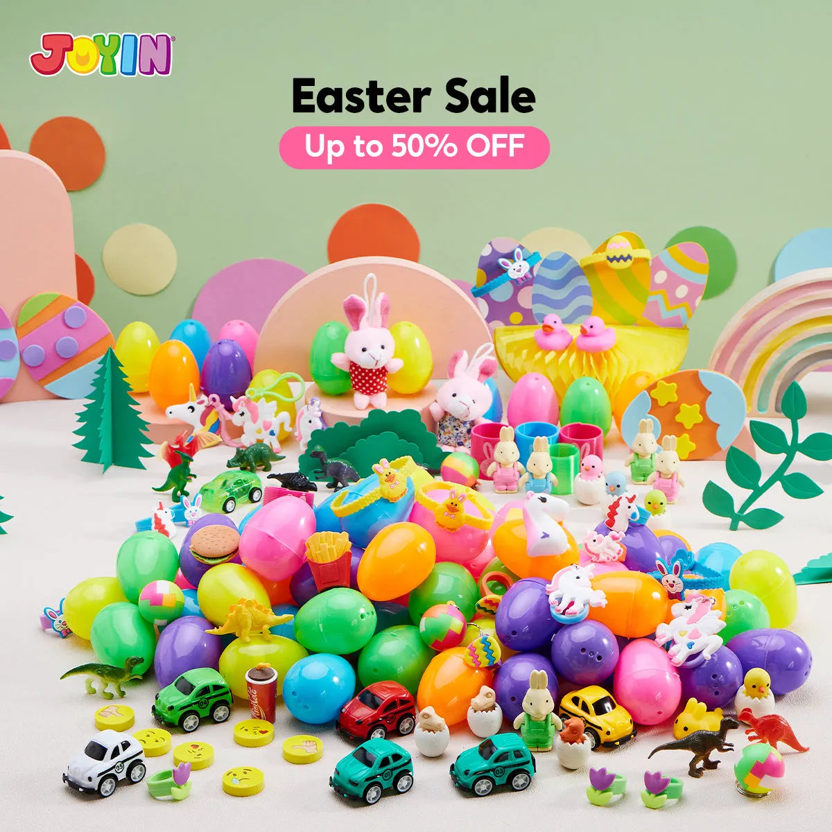 100 Prefilled Easter Eggs with Toys and Stickers (2.5 inches)