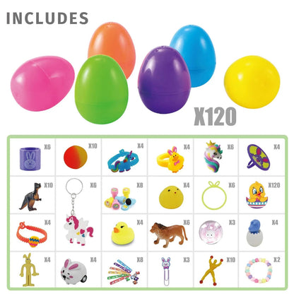 120 Prefilled Easter Eggs with Toys and Stickers (2.25 Inches)