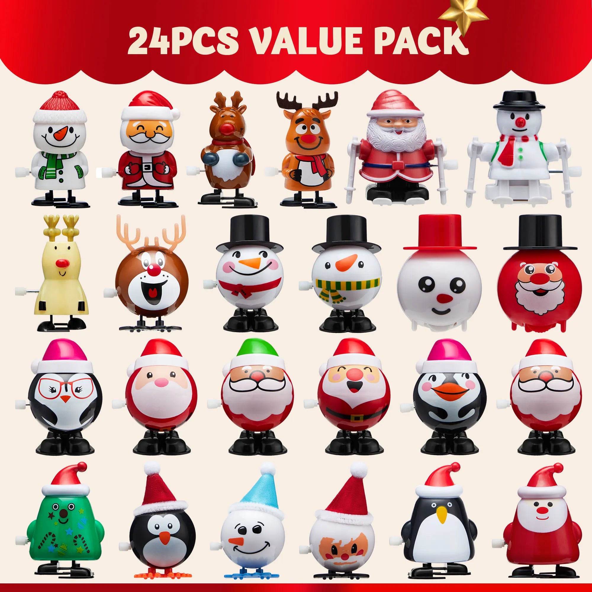 24 Pack Christmas Wind-Up Toys, Christmas Decorations and Gifts