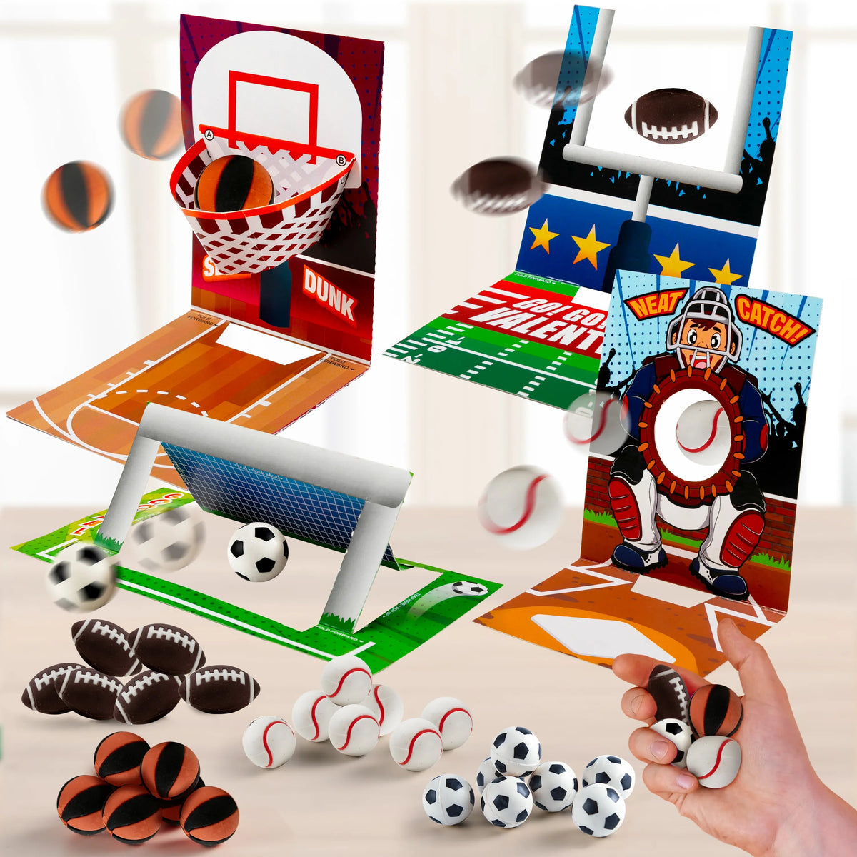 28 Sports Erasers with Valentine's Cards for Classroom Exchange
