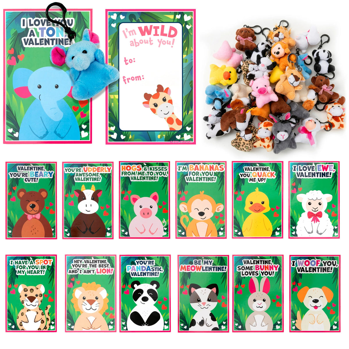28 Animal Plushies with Valentine's Day Cards for Classroom Gift Exchange