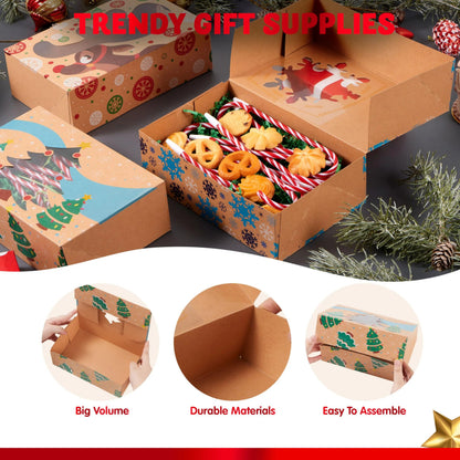 12 Foiled Kraft Christmas Cookie Boxes with Window, 8.5 x 5.75 x 2.75 Inches