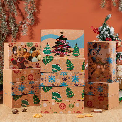 12 Foiled Kraft Christmas Cookie Boxes with Window, 8.5 x 5.75 x 2.75 Inches