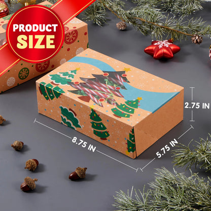 12 Foiled Kraft Christmas Cookie Boxes with Window, 8.5 x 5.75 x 2.75 Inches