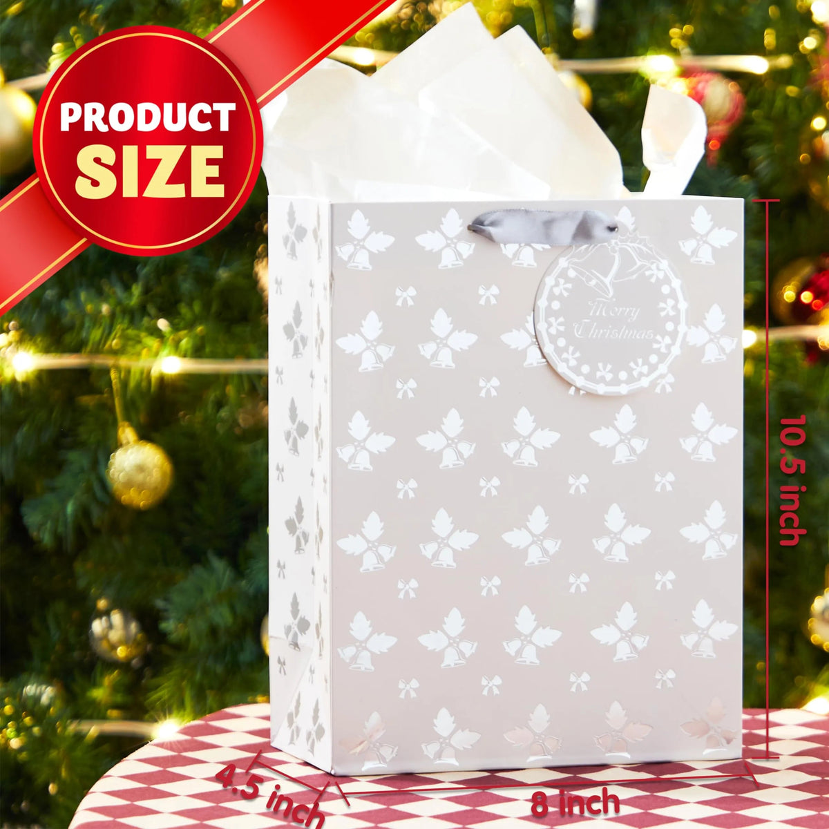 12 Pack Christmas Foil Gift Bags - Silver, 8 x 4.5 x 10.5 Inches