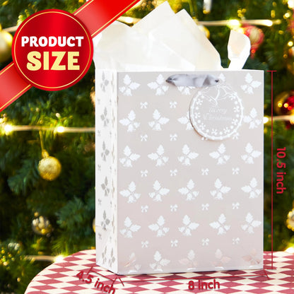12 Pack Christmas Foil Gift Bags - Silver, 8 x 4.5 x 10.5 Inches