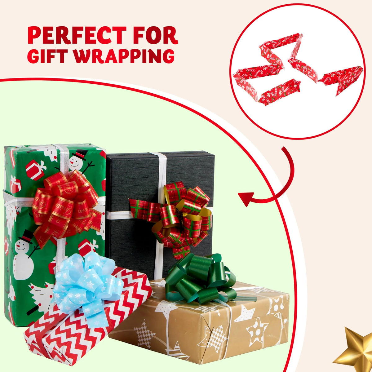 12 PCS Christmas Pull Bows with Ribbon, 5in Wide