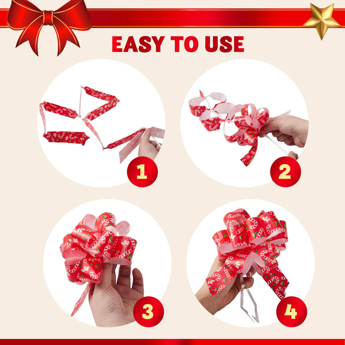12 PCS Christmas Pull Bows with Ribbon, 5in Wide