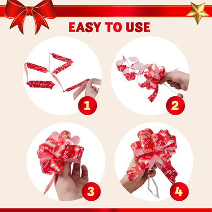 12 PCS Christmas Pull Bows with Ribbon, 5in Wide