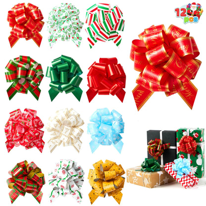 12 PCS Christmas Pull Bows with Ribbon, 5in Wide
