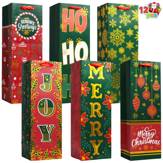 12 Christmas Wine Gift Bags for Holiday Bottle Wrapping