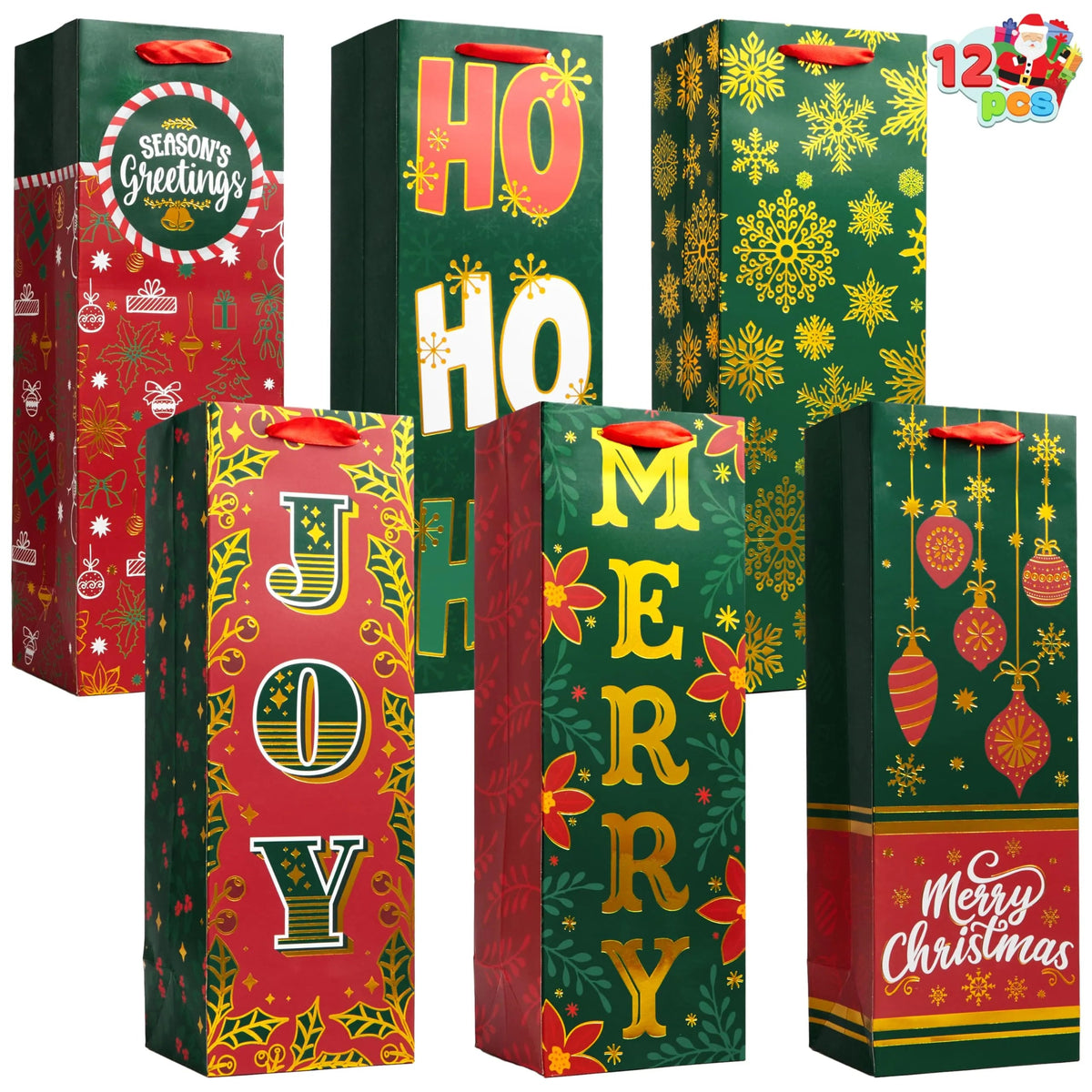 12 Christmas Wine Gift Bags for Holiday Bottle Wrapping