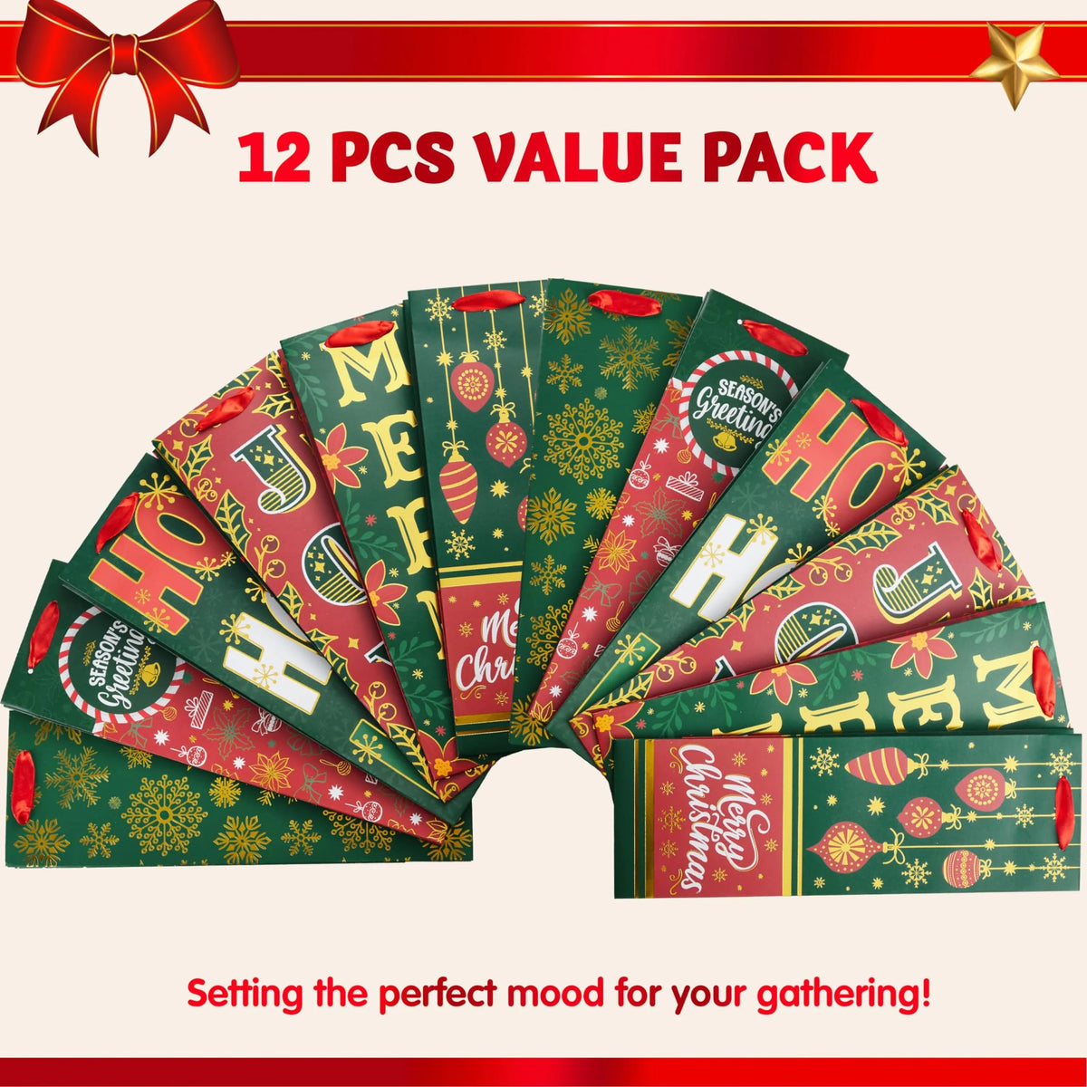12 Christmas Wine Gift Bags for Holiday Bottle Wrapping