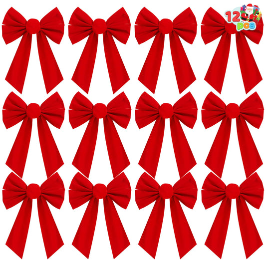 12 Pack Christmas Red Velvet Bows, 13" Long by 9" Wide Decorative