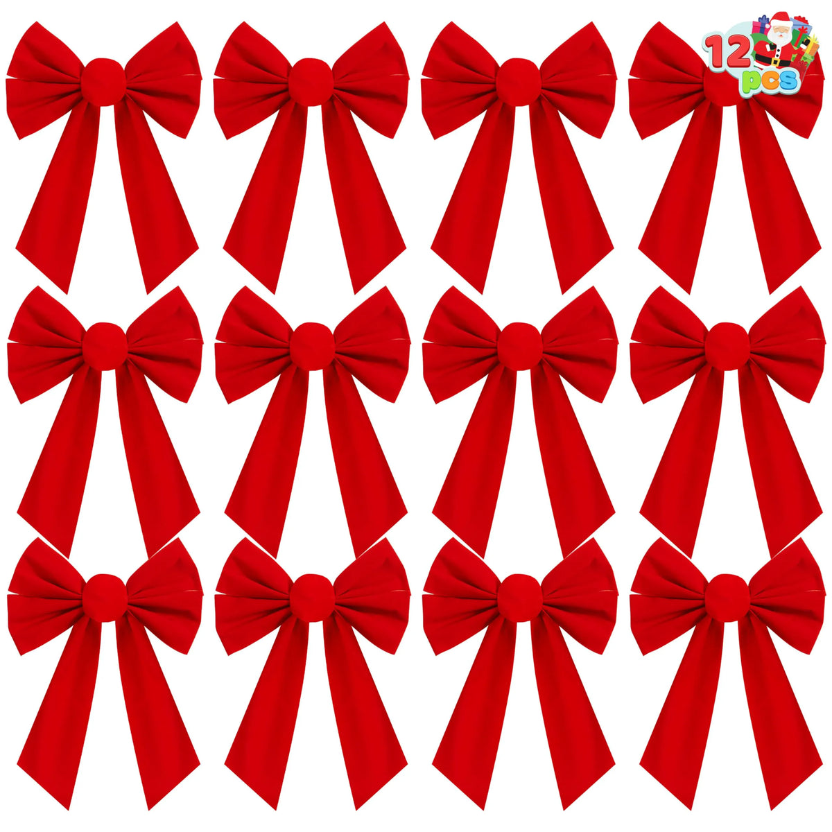 12 Pack Christmas Red Velvet Bows, 13" Long by 9" Wide Decorative