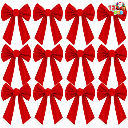 12 Pack Christmas Red Velvet Bows, 13" Long by 9" Wide Decorative