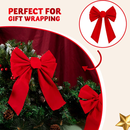 12 Pack Christmas Red Velvet Bows, 13" Long by 9" Wide Decorative