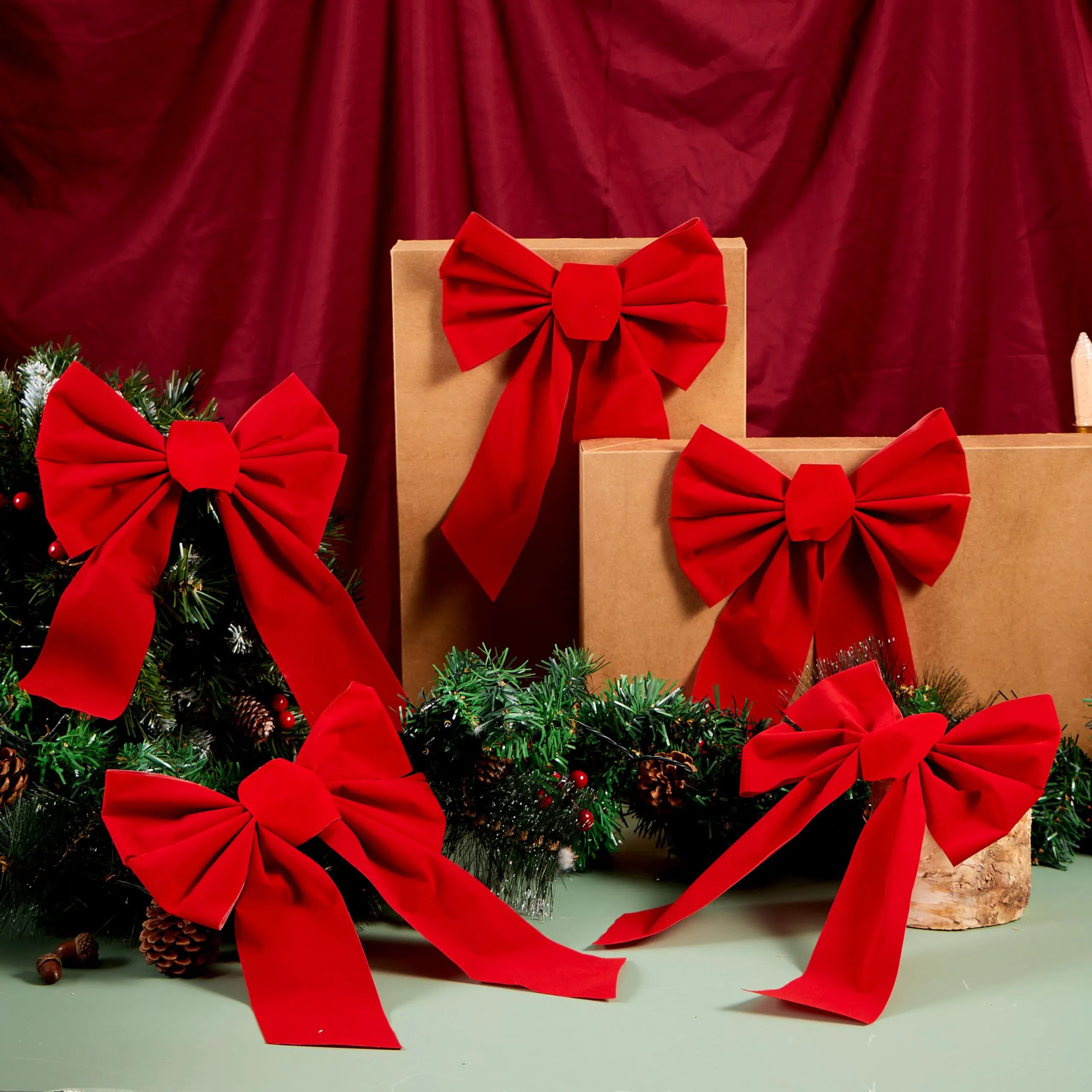 12 Pack Christmas Red Velvet Bows, 13" Long by 9" Wide Decorative