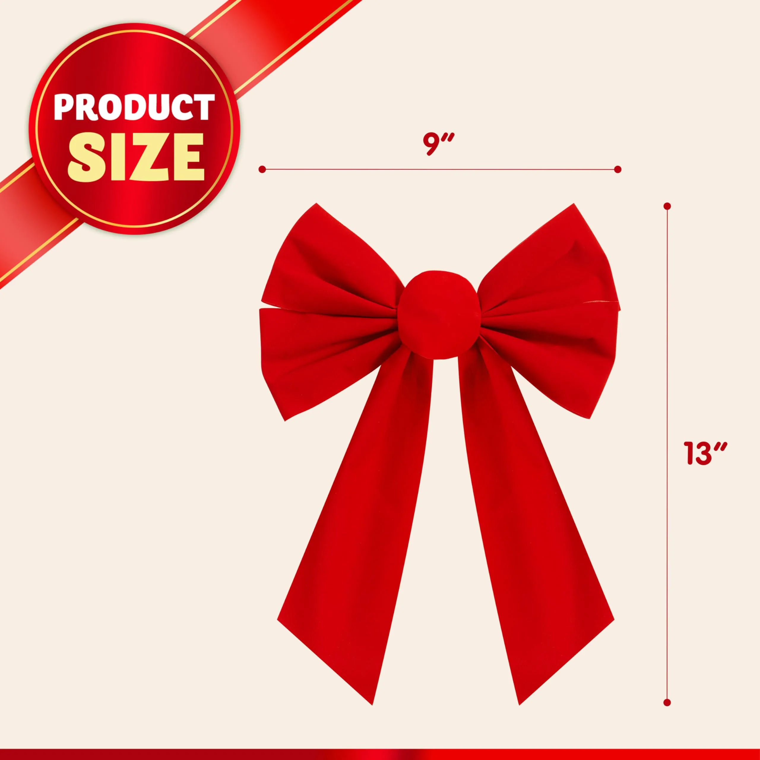 12 Pack Christmas Red Velvet Bows, 13" Long by 9" Wide Decorative