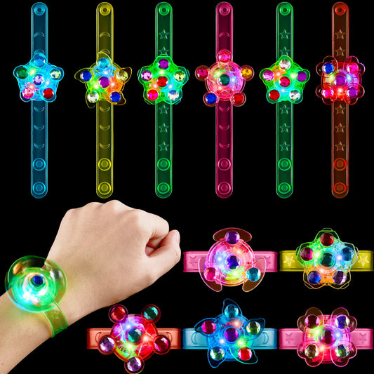 12-Pack LED Light-Up Spinner Bracelets - Glow-in-the-Dark Fidget Party Favors