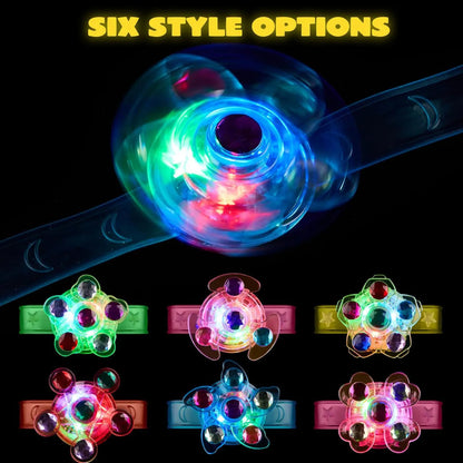 12-Pack LED Light-Up Spinner Bracelets - Glow-in-the-Dark Fidget Party Favors