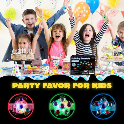 12-Pack LED Light-Up Spinner Bracelets - Glow-in-the-Dark Fidget Party Favors