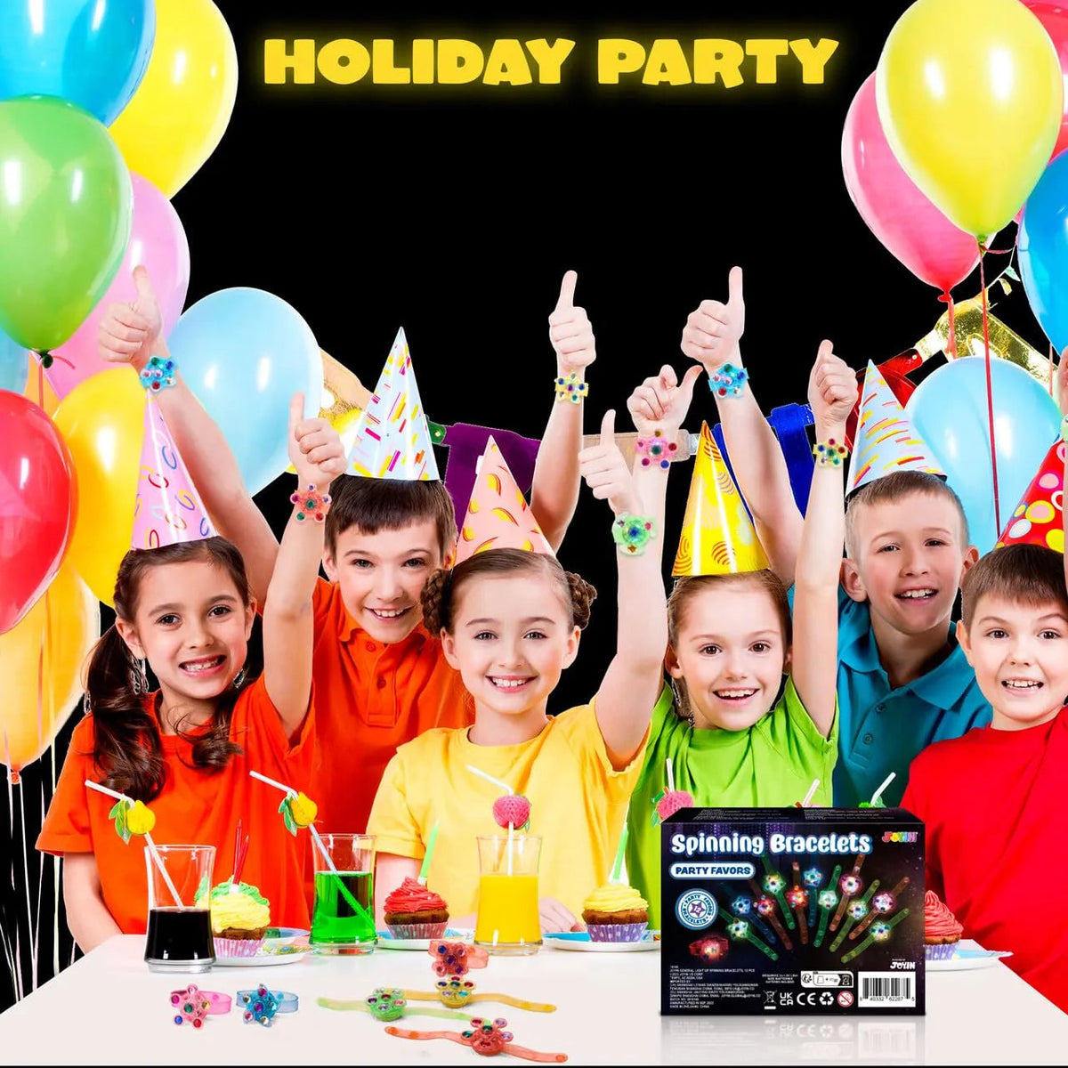12-Pack LED Light-Up Spinner Bracelets - Glow-in-the-Dark Fidget Party Favors