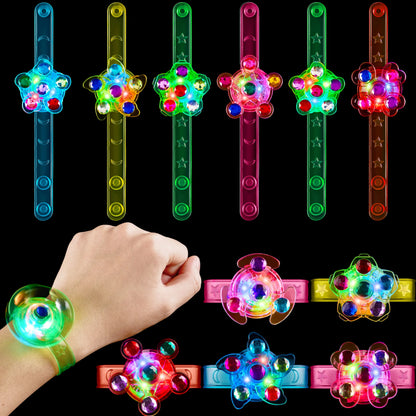 12-Pack LED Light-Up Spinner Bracelets - Glow-in-the-Dark Fidget Party Favors