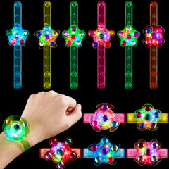 12-Pack LED Light-Up Spinner Bracelets - Glow-in-the-Dark Fidget Party Favors
