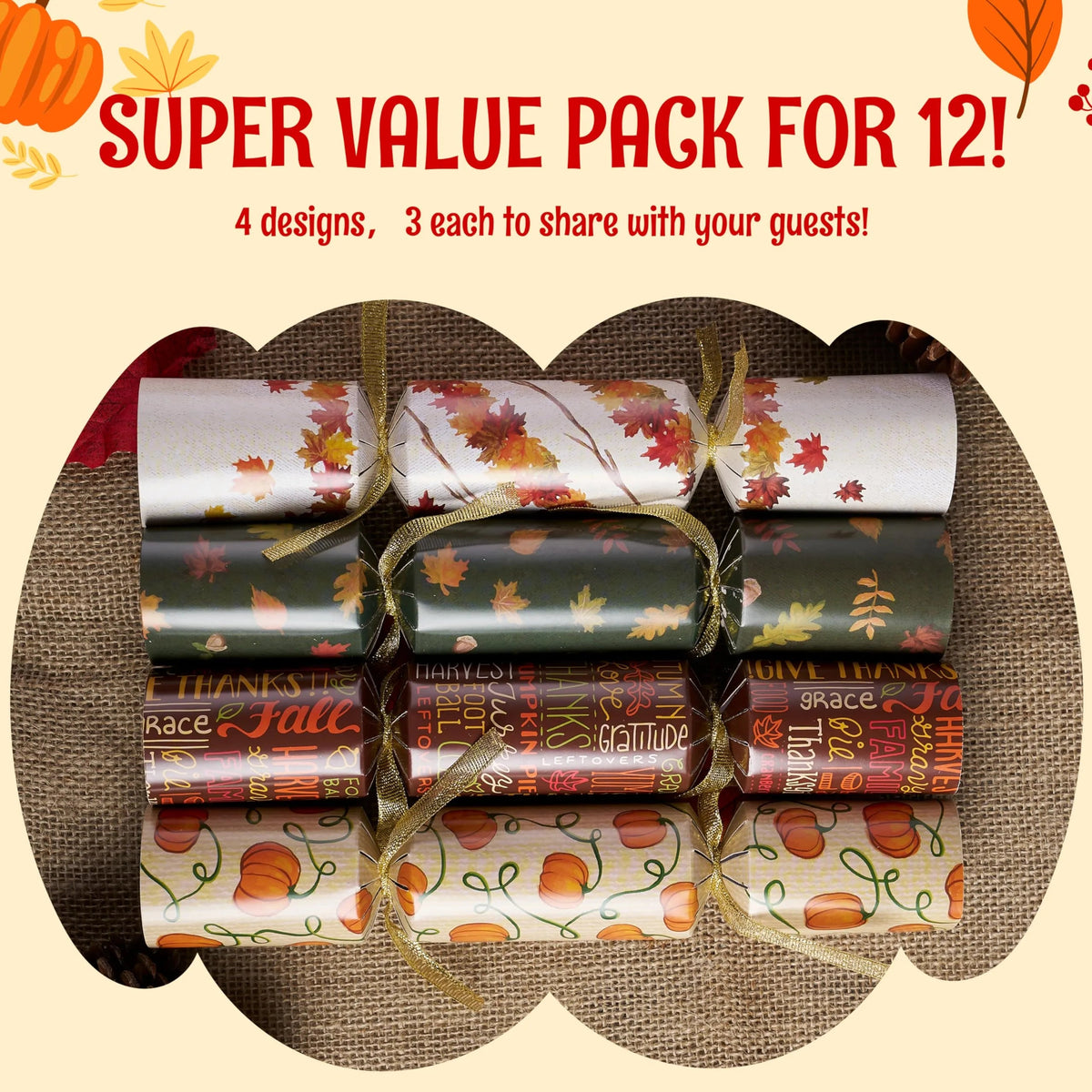 12-Pack Thanksgiving Party Favors: No Snap, No Popping, with Random Gifts